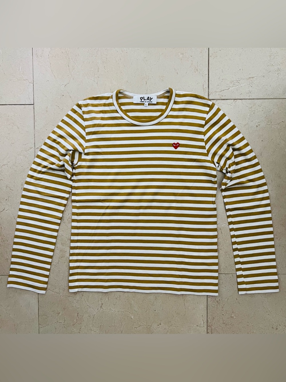 Comme des Garçons PLAY Striped Long Sleeve T-Shirt Women Size L(feels S) AZ-T217